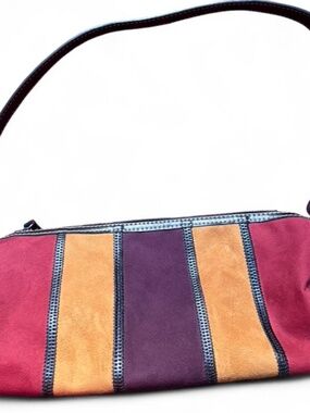 Vintage Nine West purse with dark red,purple & yellow suede